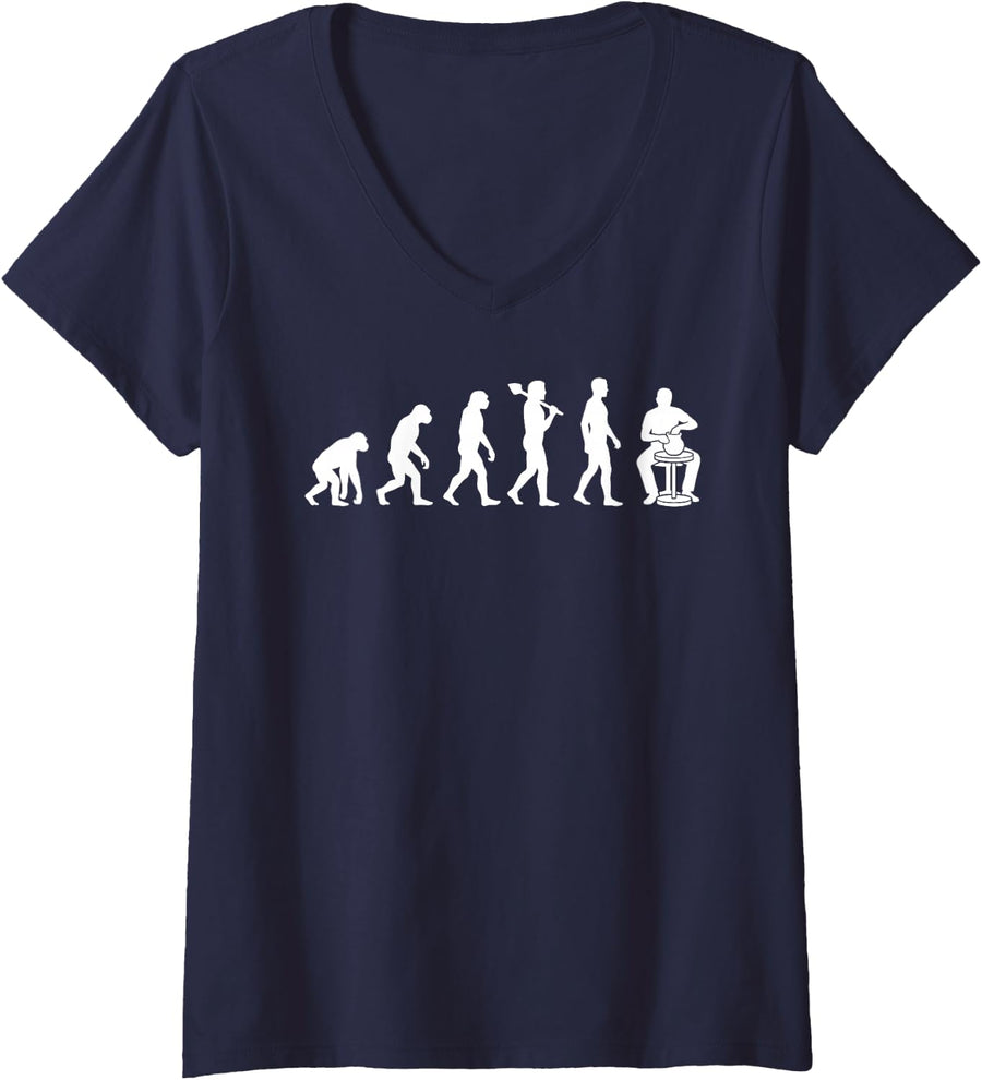 Women's Evolution Funny Pottery Art Potter Ceramics Artist Tee V-Neck T-Shirt - Navy Blue