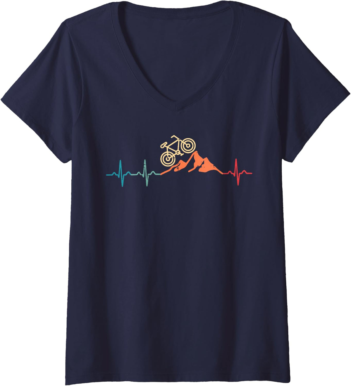 Women's Bicycle Heartbeat Mountain Bike Cycling MTB Men Women Kids V-Neck T-Shirt - Navy Blue