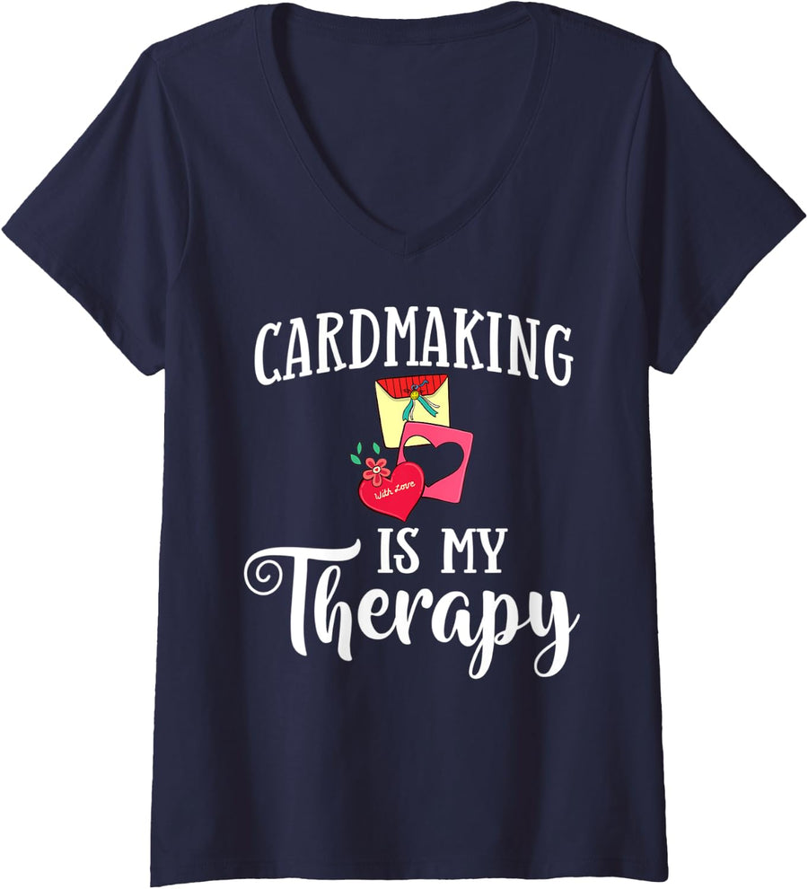 Womens Cardmaking Card Maker Stamps Dies Crafting V-Neck T-Shirt - Navy Blue
