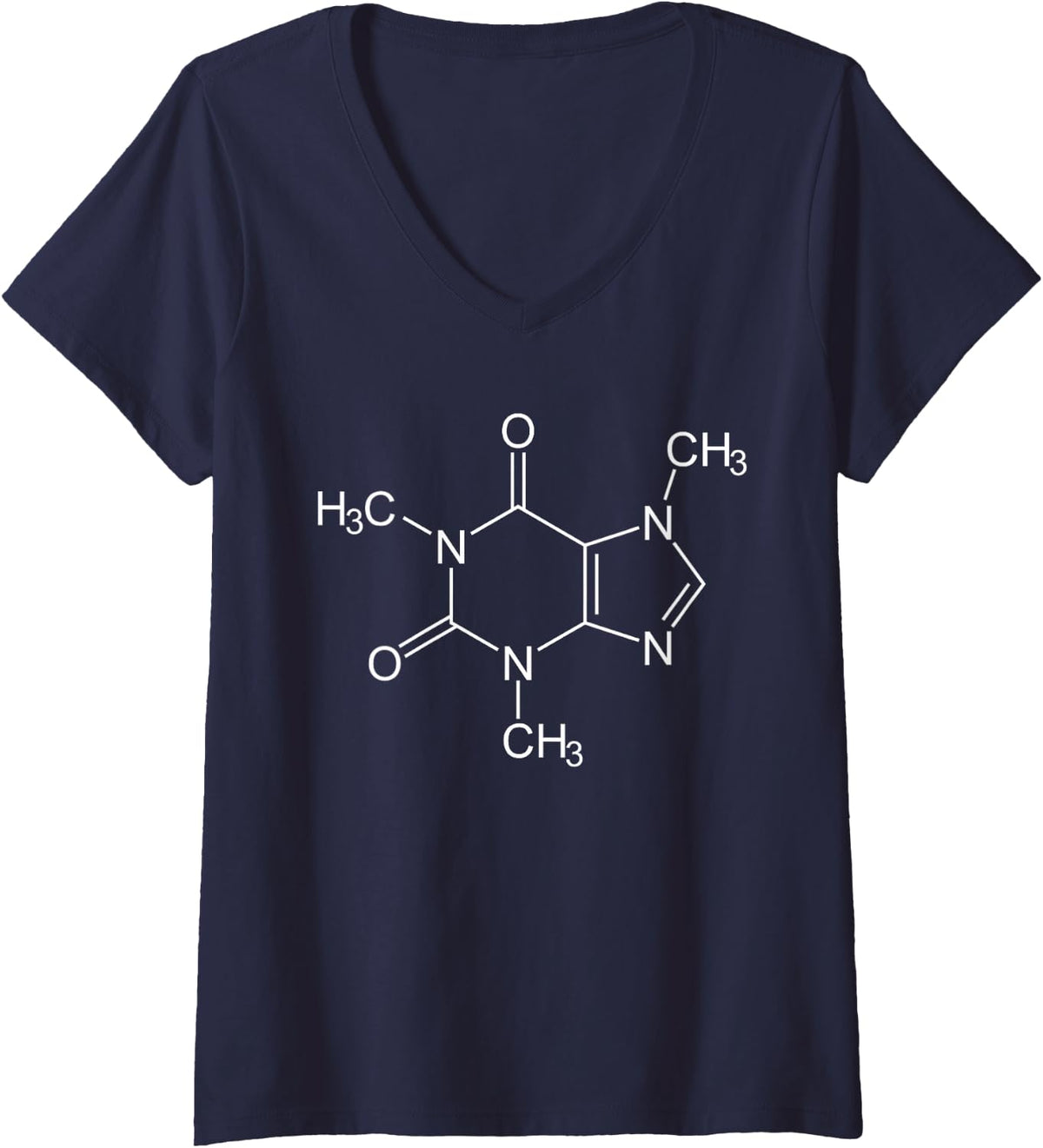 Womens Caffeine Molecule funny Coffee Chemical formula V-Neck T-Shirt - Navy Blue