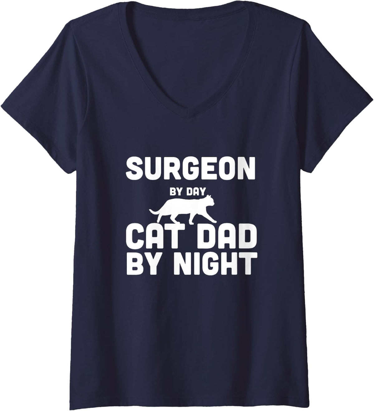 Women's Surgeon By Day Cat Dad By Night V-Neck T-Shirt - Navy Blue