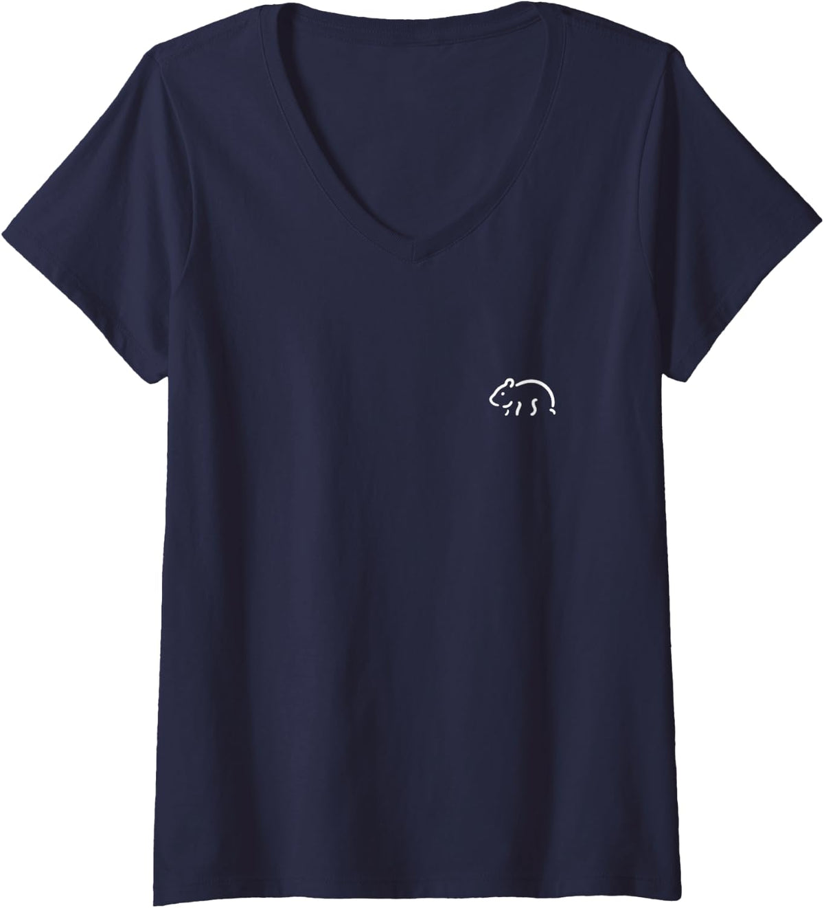 Women's Simple Minimalist Badge Patch Line Art Hamsters Hamster V-Neck T-Shirt - Navy Blue