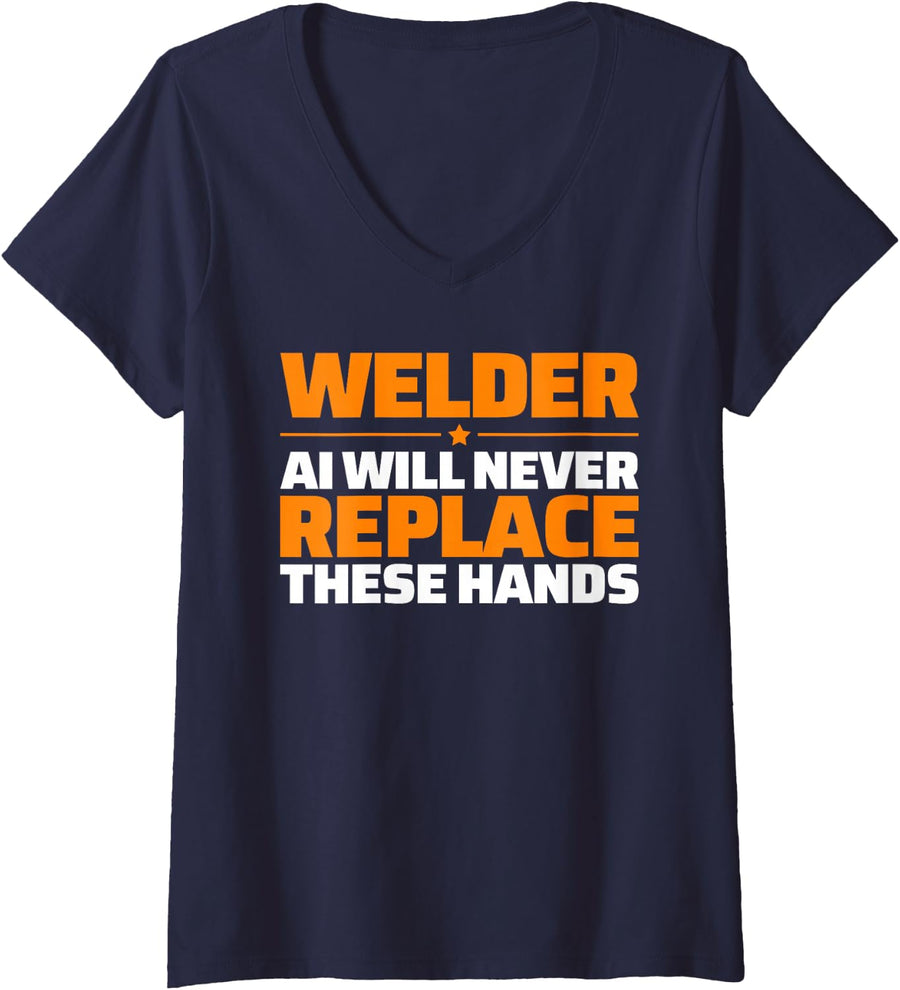 Women's Welder Never Replace V-Neck T-Shirt - Navy Blue