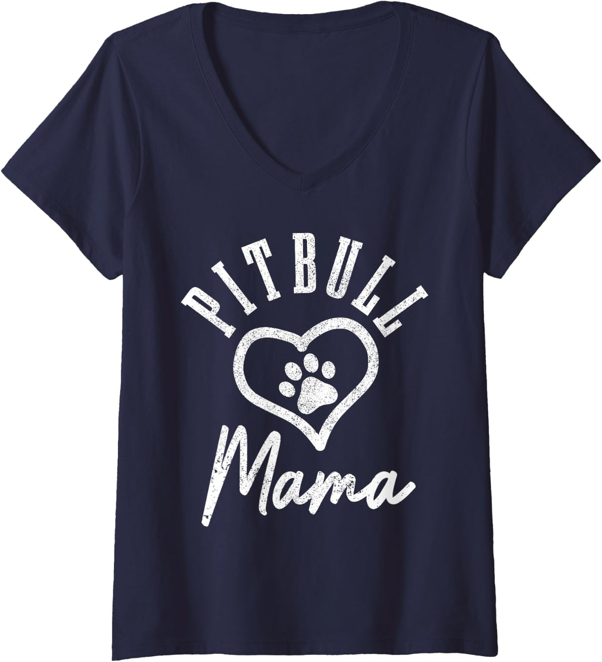 Womens Pitbull Mama Heart Dog Paw Pitbull Mom V-Neck T-Shirt - Navy Blue