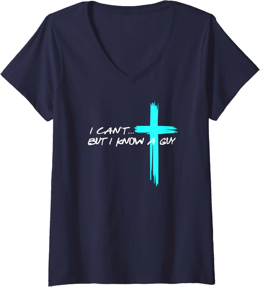 Womens I Can't But I Know a Guy V-Neck T-Shirt - Navy Blue