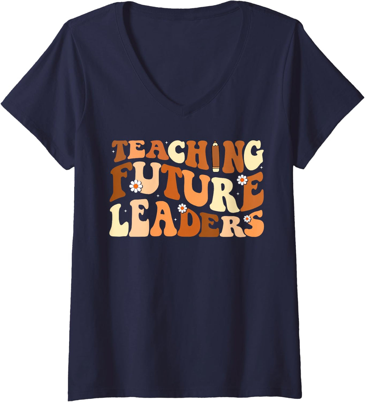 Women's Teaching Future Leaders Dope Black Melanin Teacher V-Neck T-Shirt - Navy Blue