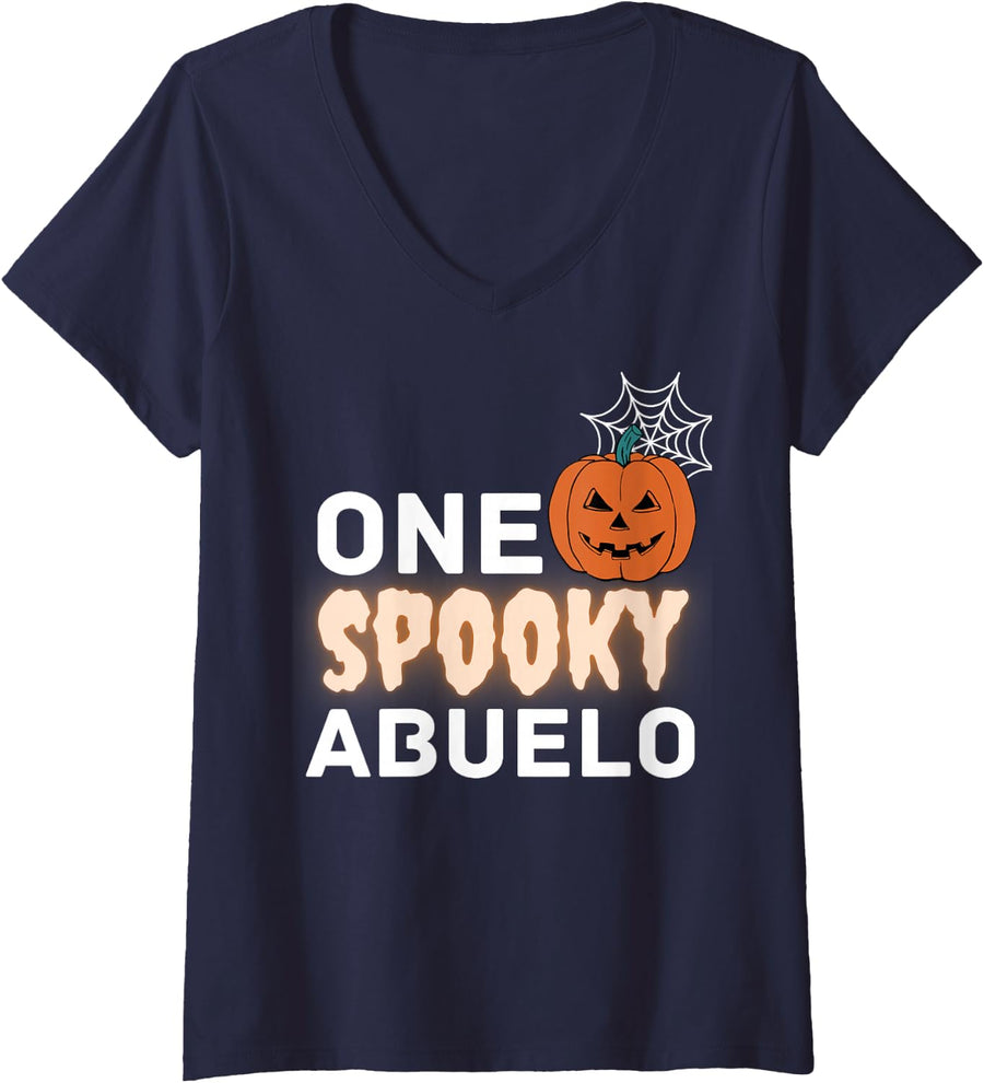 Women's One Spooky Abuelo Halloween Costume Party Family Grandpa Men V-Neck T-Shirt - Navy Blue