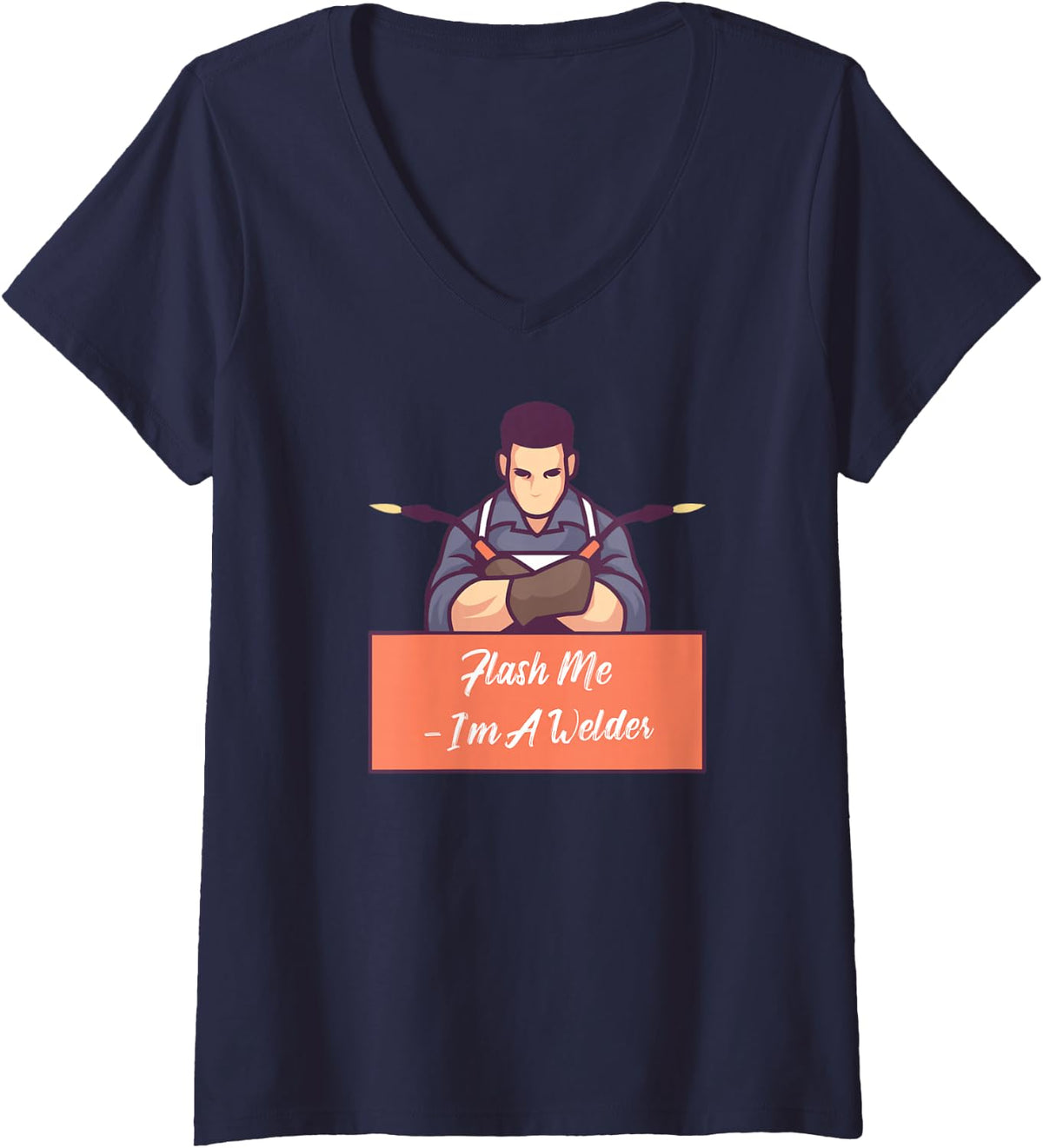 Women's Flash Me - I'm A Welder V-Neck T-Shirt - Navy Blue
