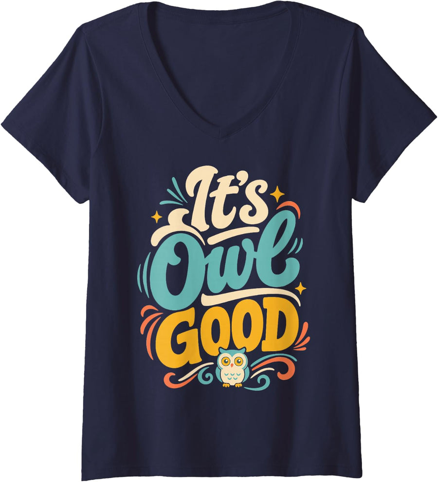 Women's Positive Owl Lover Pun Owls V-Neck T-Shirt - Navy Blue
