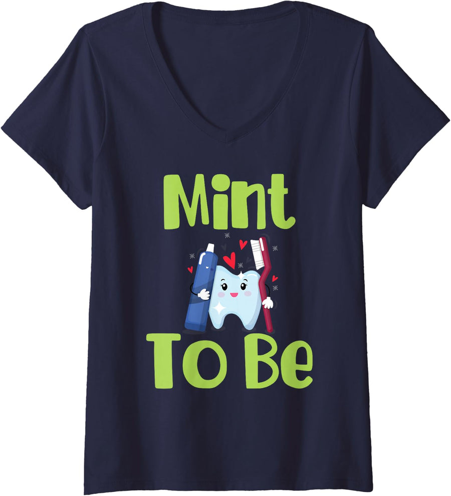 Women's Mint to Be Cute Dentist Tooth V-Neck T-Shirt - Navy Blue