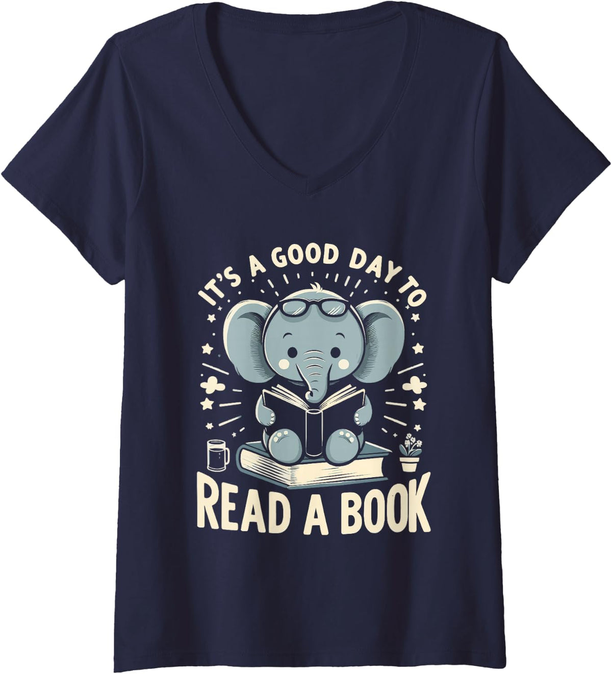 Women's It’s A Good Day to Read - Bookworm Librarian Book Lover Tee V-Neck T-Shirt - Navy Blue