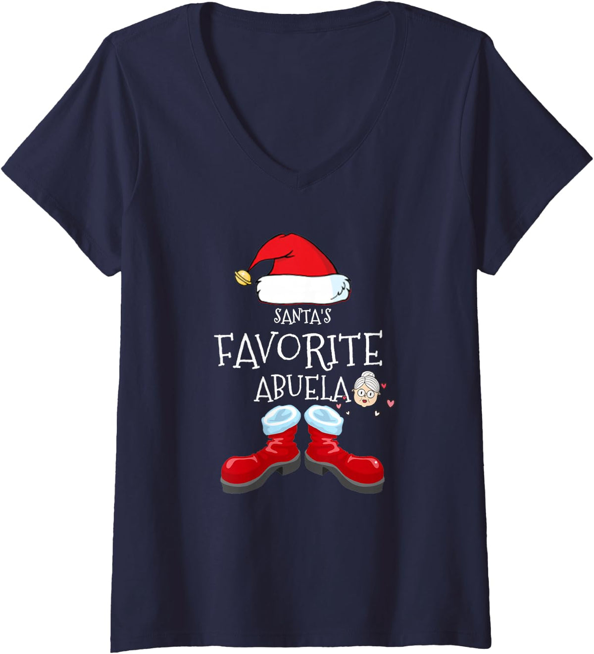 Women's Santa's Favorite Abuela V-Neck T-Shirt - Navy Blue