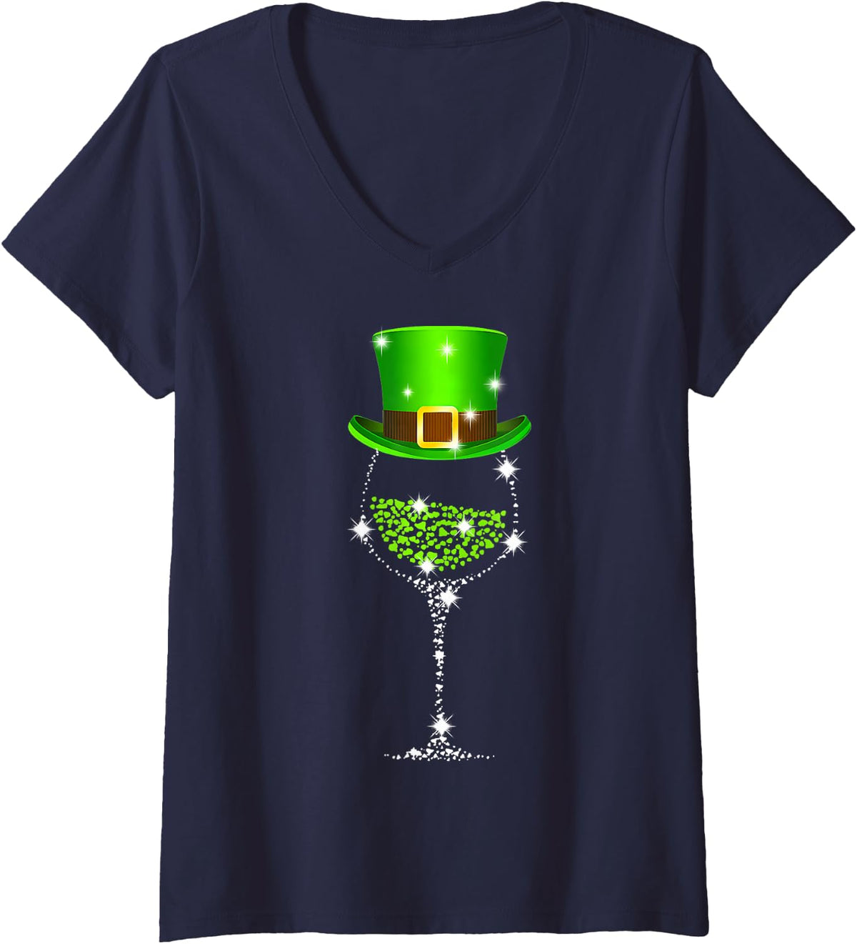 Women's St Patrick's Day Shamrock Wine for Women Men V-Neck T-Shirt - Navy Blue