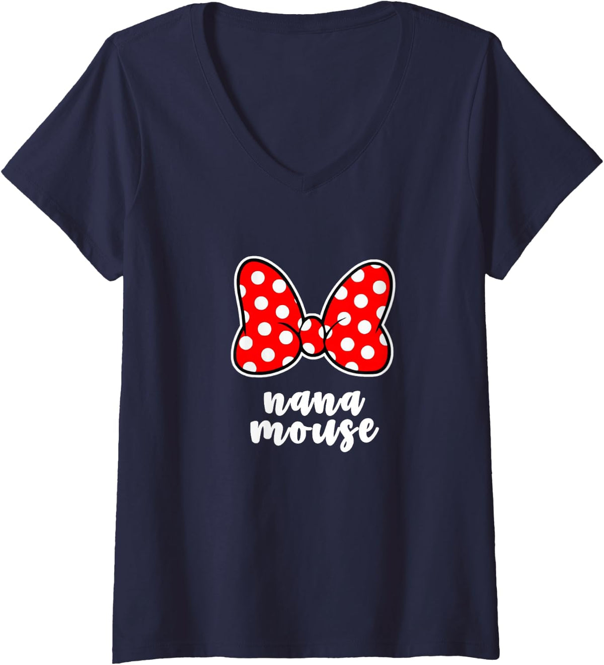 Womens Womens Nana Mouse Family Vacation Bow V-Neck T-Shirt - Navy Blue