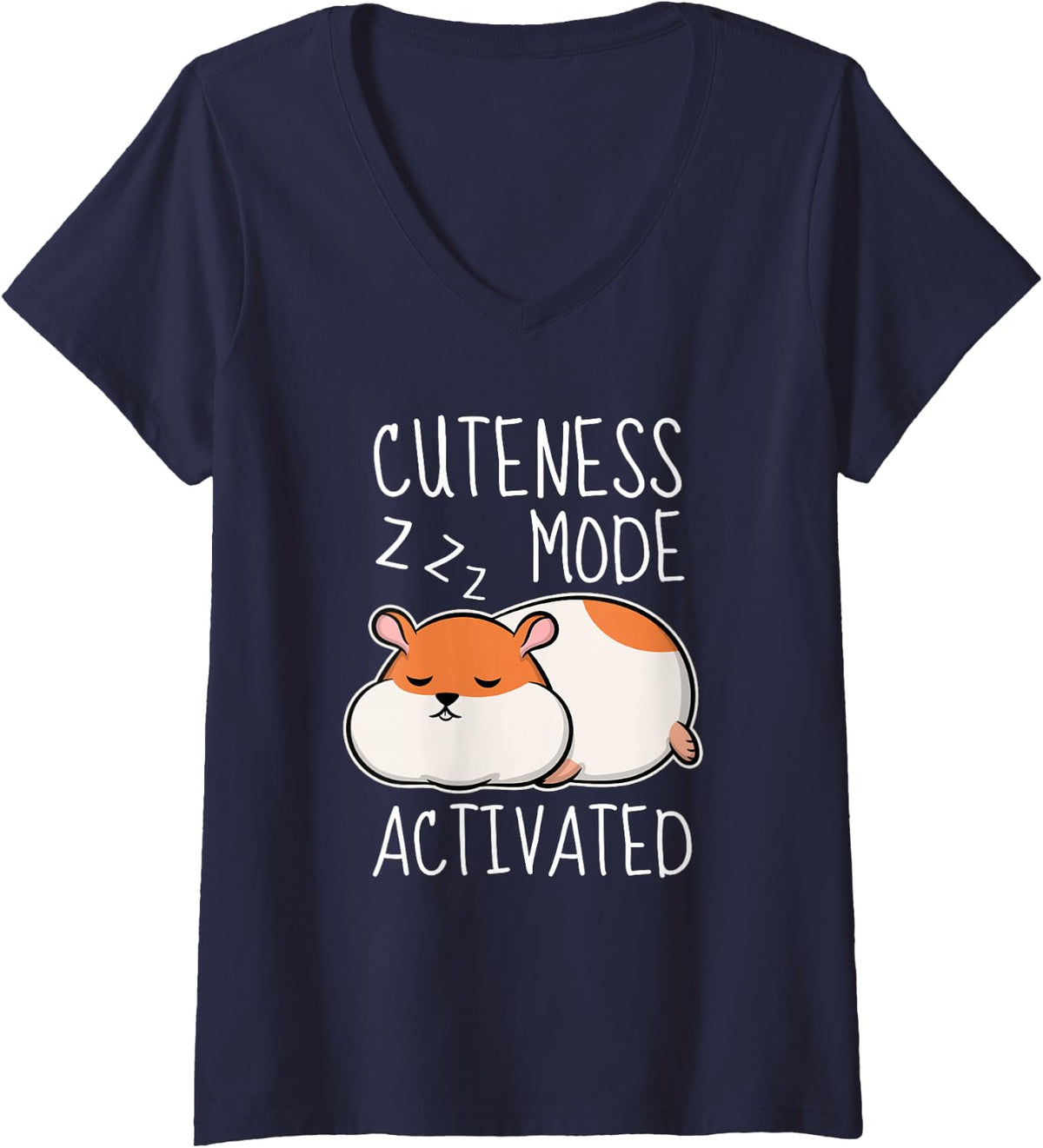 Women's Cute Hamster Drawing Hamster Kid Sleeping Pet V-Neck T-Shirt - Navy Blue
