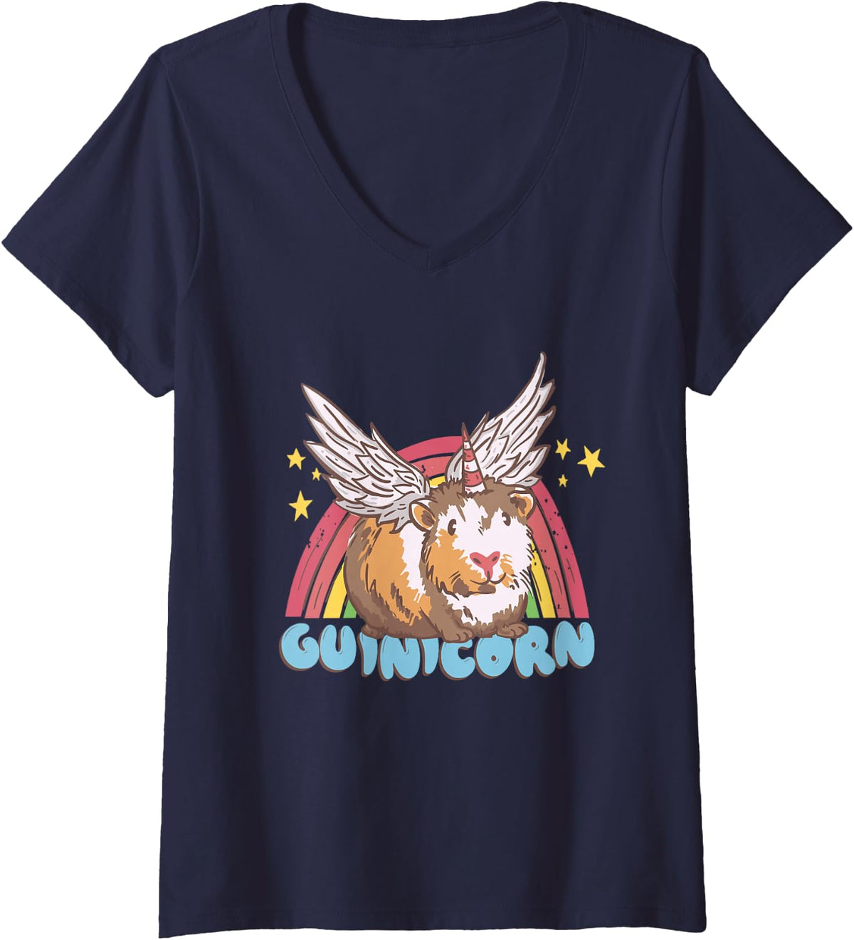 Women's Guinicorn Guinea Pig Cute Animal Wordplay V-Neck T-Shirt - Navy Blue