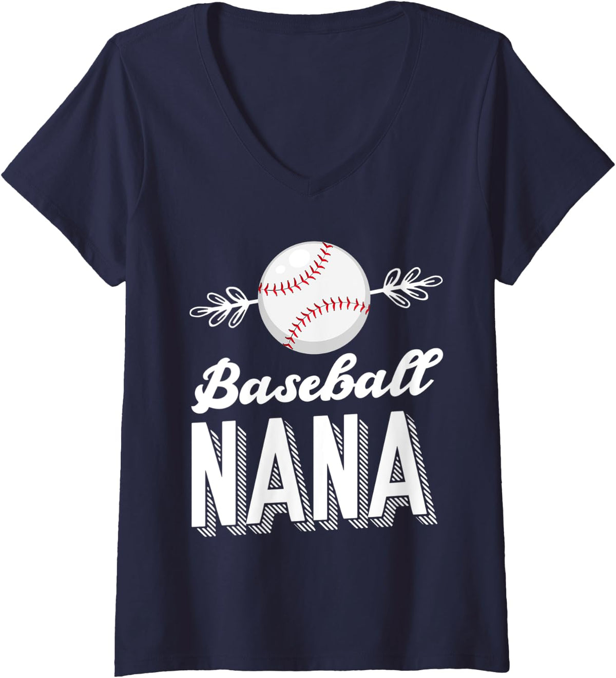 Womens Baseball Nana Mothers Day V-Neck T-Shirt - Navy Blue