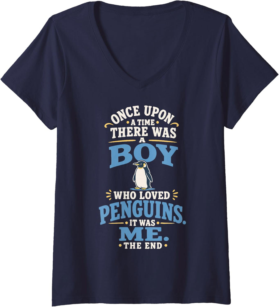 Women's Penguin Humor Penguins V-Neck T-Shirt - Navy Blue