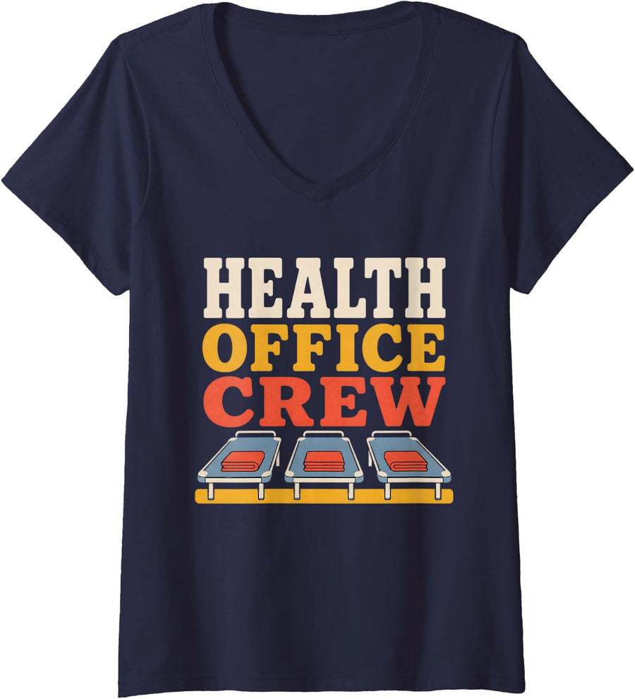 Women's Health Office Crew School Nurse Gift Health Office V-Neck T-Shirt - Navy Blue