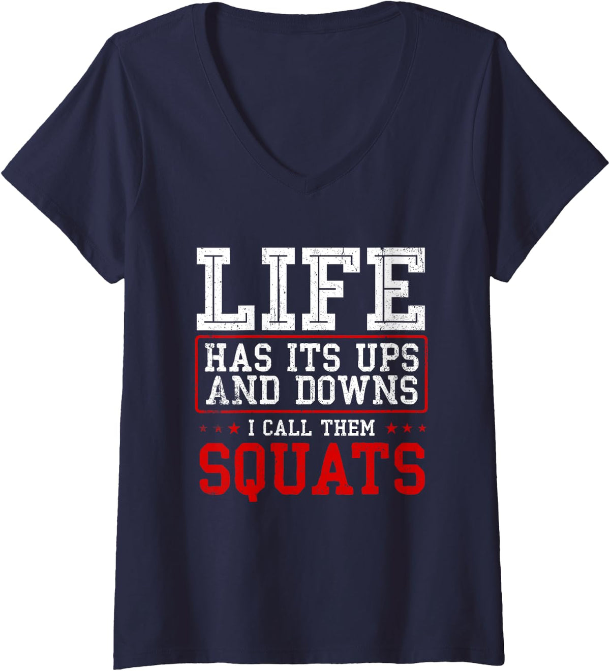Womens Fitness Gym - Workout Weights - Squat - Gym Squats V-Neck T-Shirt - Navy Blue