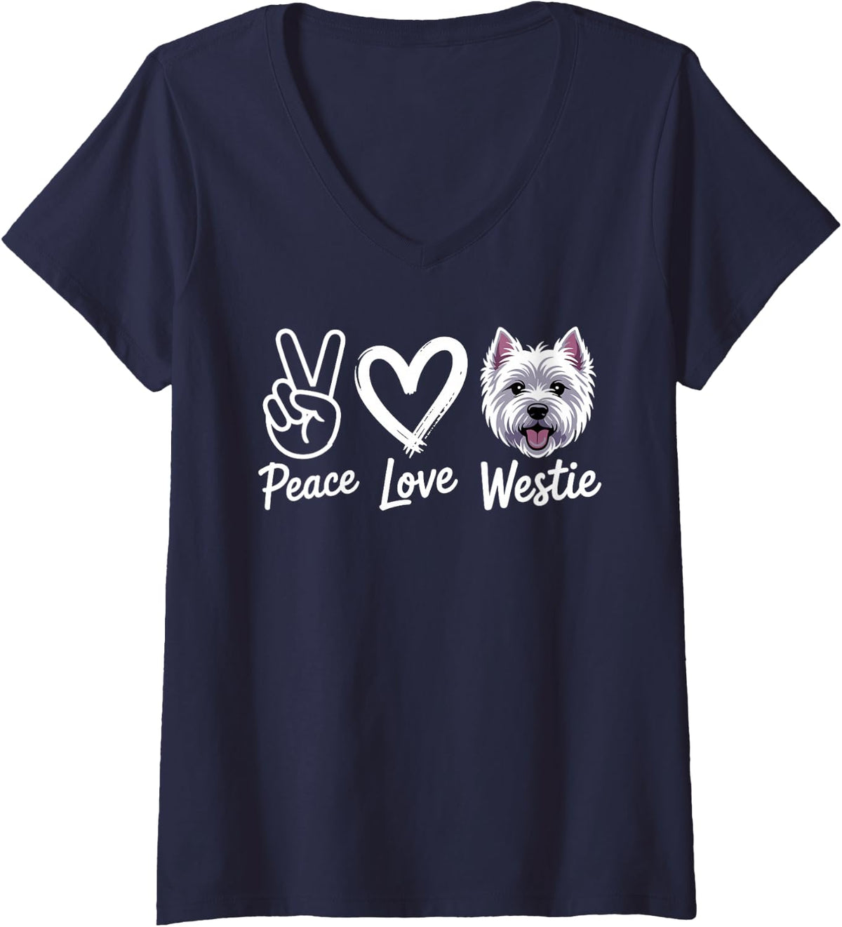 Women's Funny West Highland White Terrier Art for Men Women Westie V-Neck T-Shirt - Navy Blue
