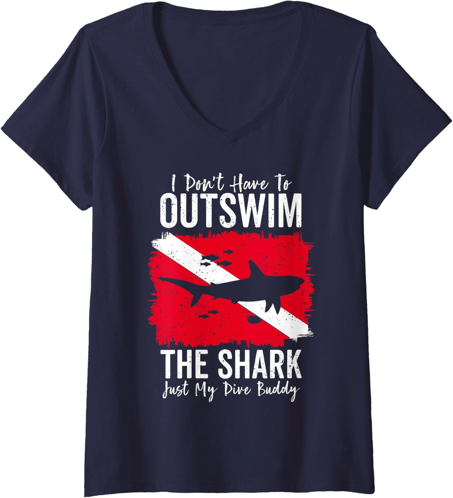 Women's Funny Scuba Diving Shirts for Snorkeling Divers Diving Buddy V-Neck T-Shirt - Navy Blue