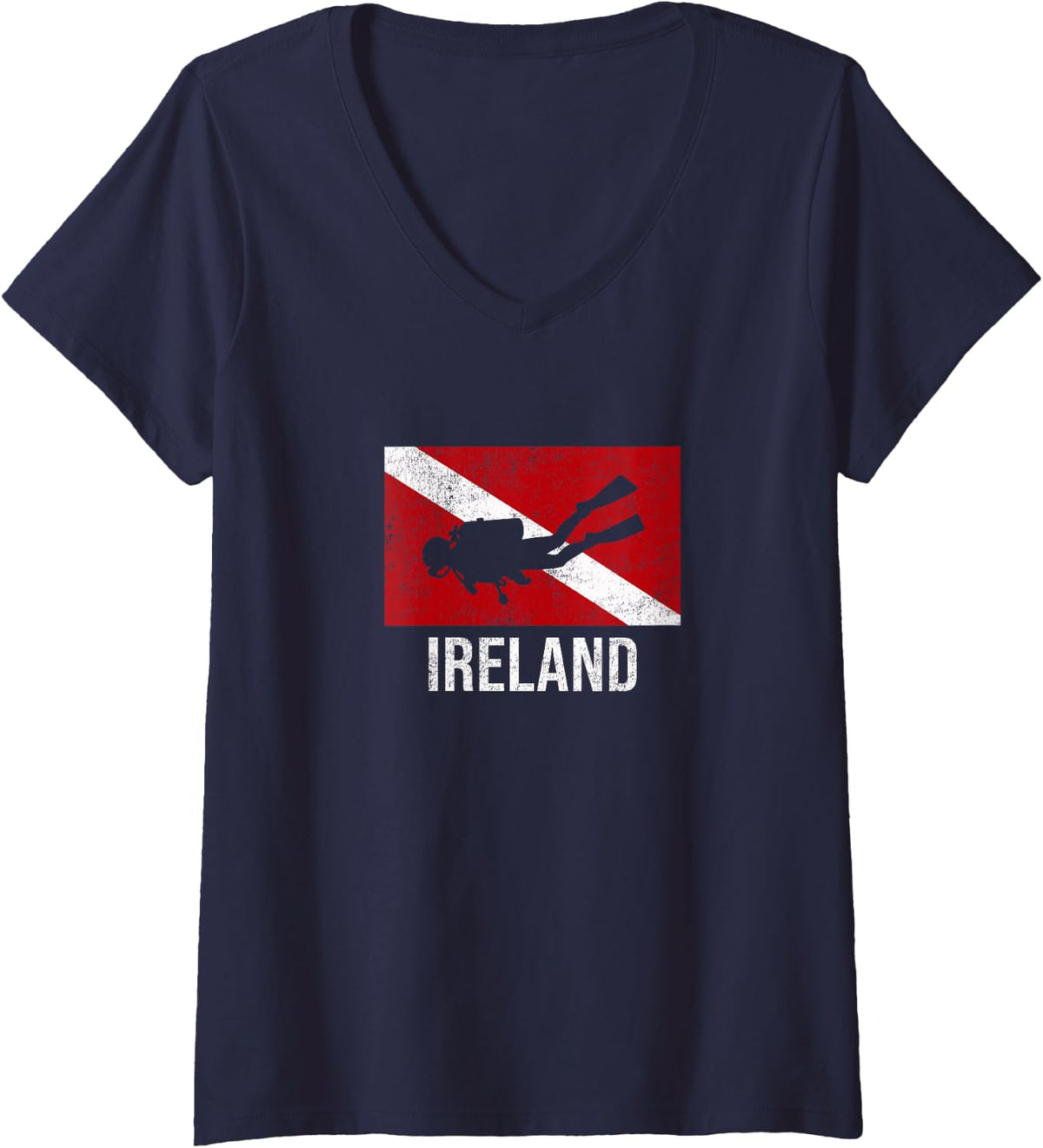 Women's Ireland Scuba Diving Diver Dive Flag Gift V-Neck T-Shirt - Navy Blue