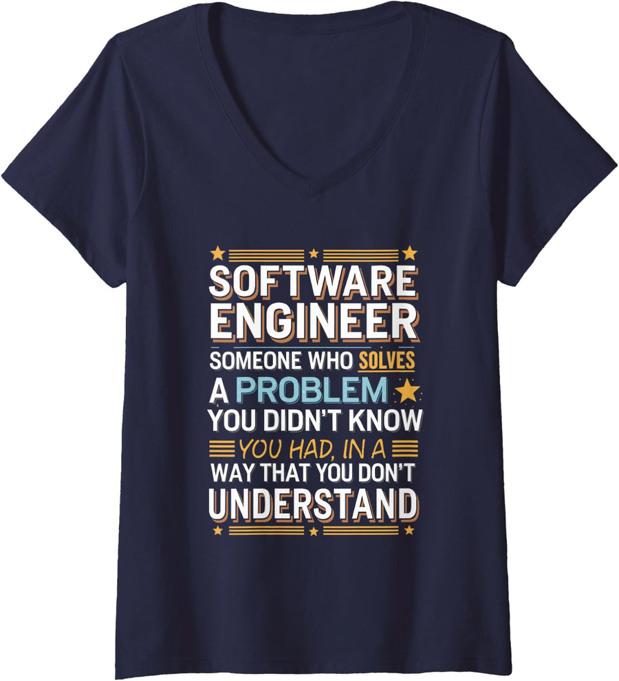 Women's Software Engineer Definition Coder Gift V-Neck T-Shirt - Navy Blue