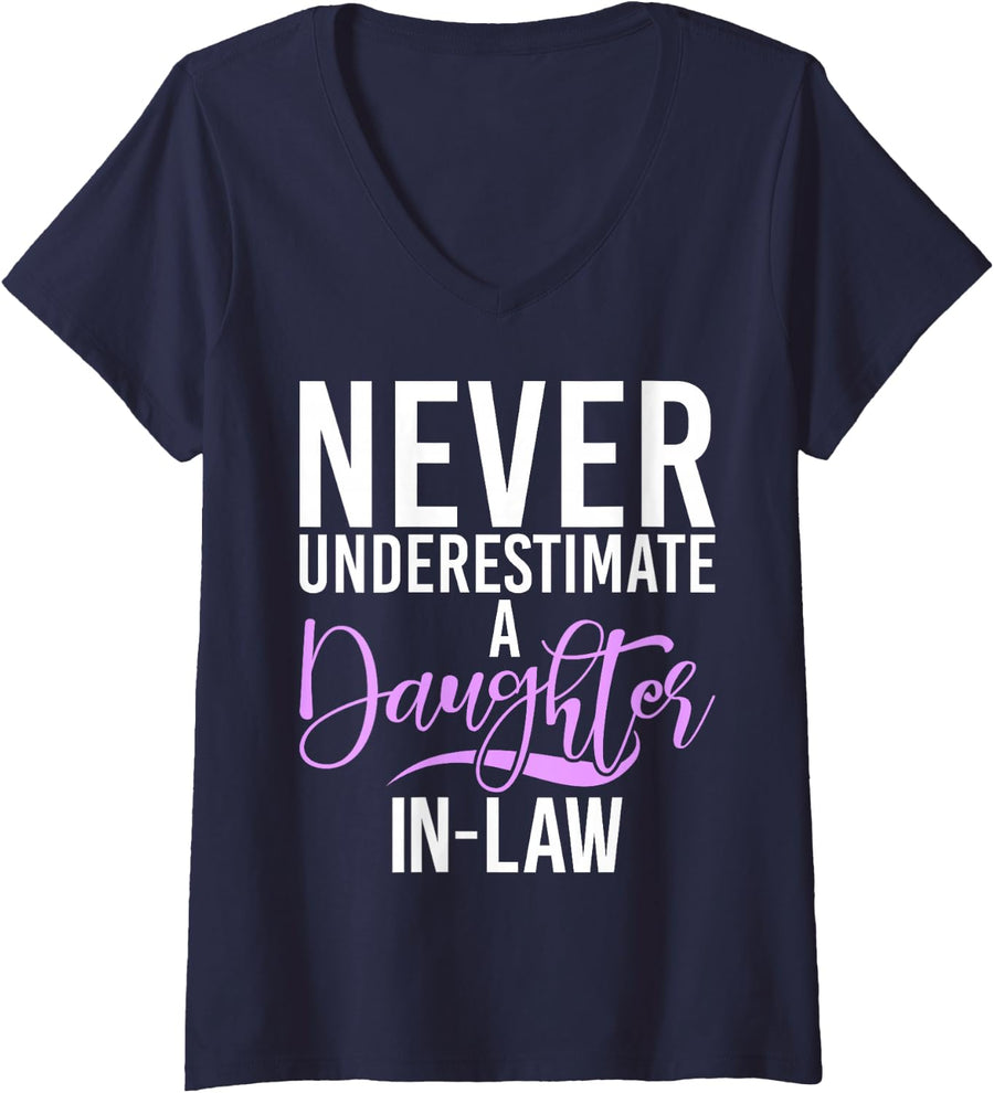 Women's Never Underestimate a Daughter in Law V-Neck T-Shirt - Navy Blue