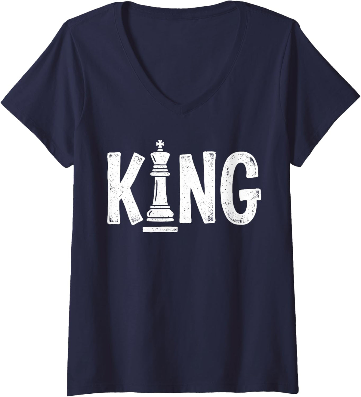 Women's King Chess Tee Funny Play Chess Player Tee Checkmate Lover V-Neck T-Shirt - Navy Blue