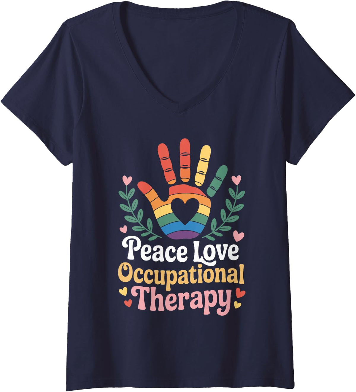 Women's Peace Love Occupational Therapy Occupational Therapist V-Neck T-Shirt - Navy Blue