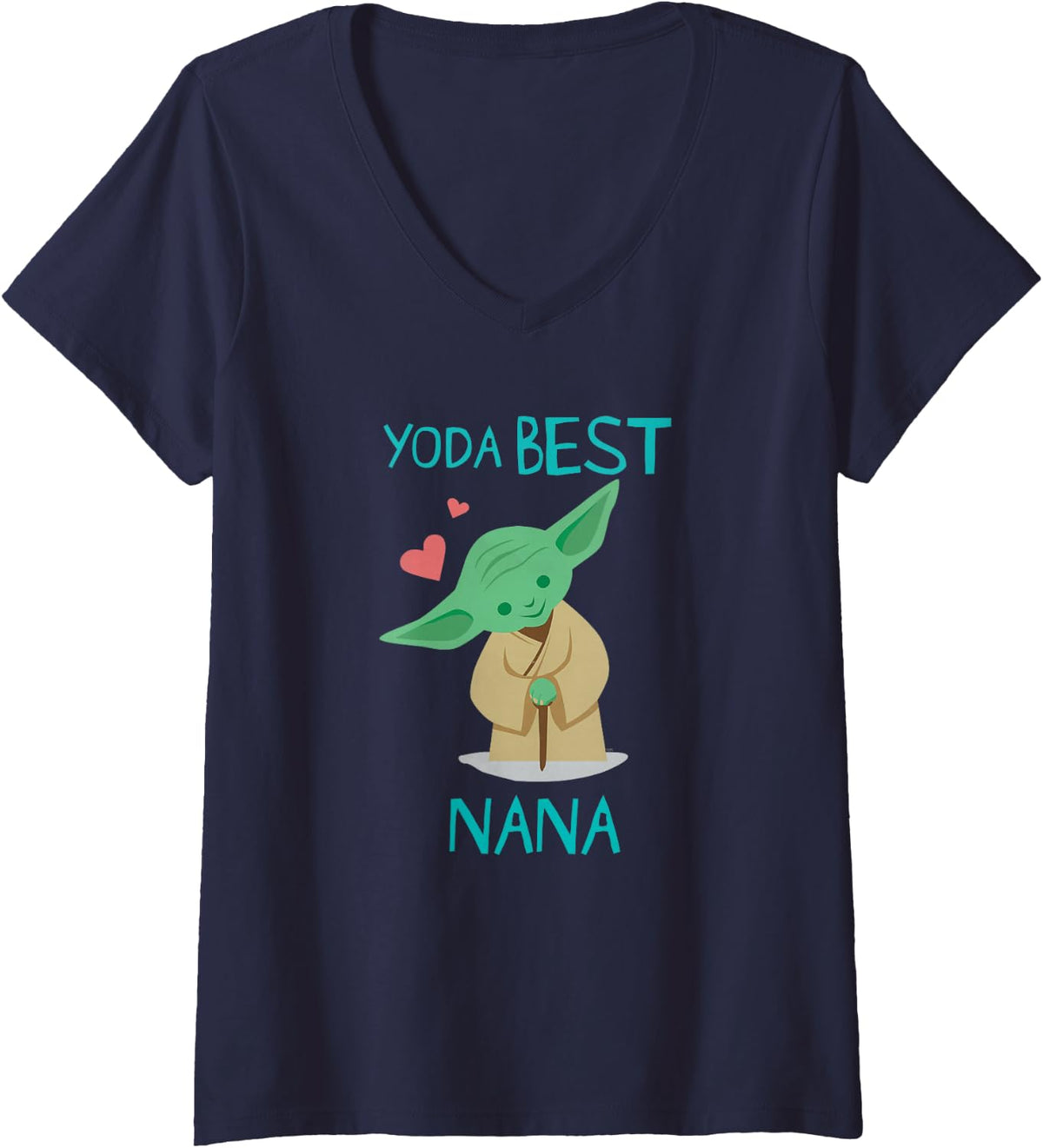 Womens Star Wars Yoda Best Nana Yoda Chibi Portrait Mother’s Day V-Neck T-Shirt - Navy Blue