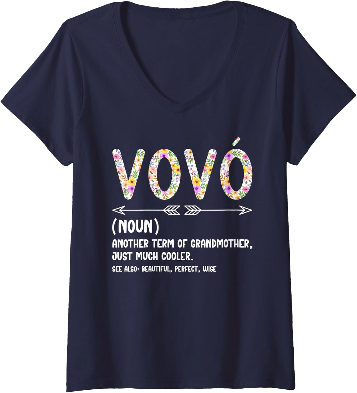 Womens Vovó Definition Vovó Grandma Vovó Grandmother V-Neck T-Shirt - Navy Blue