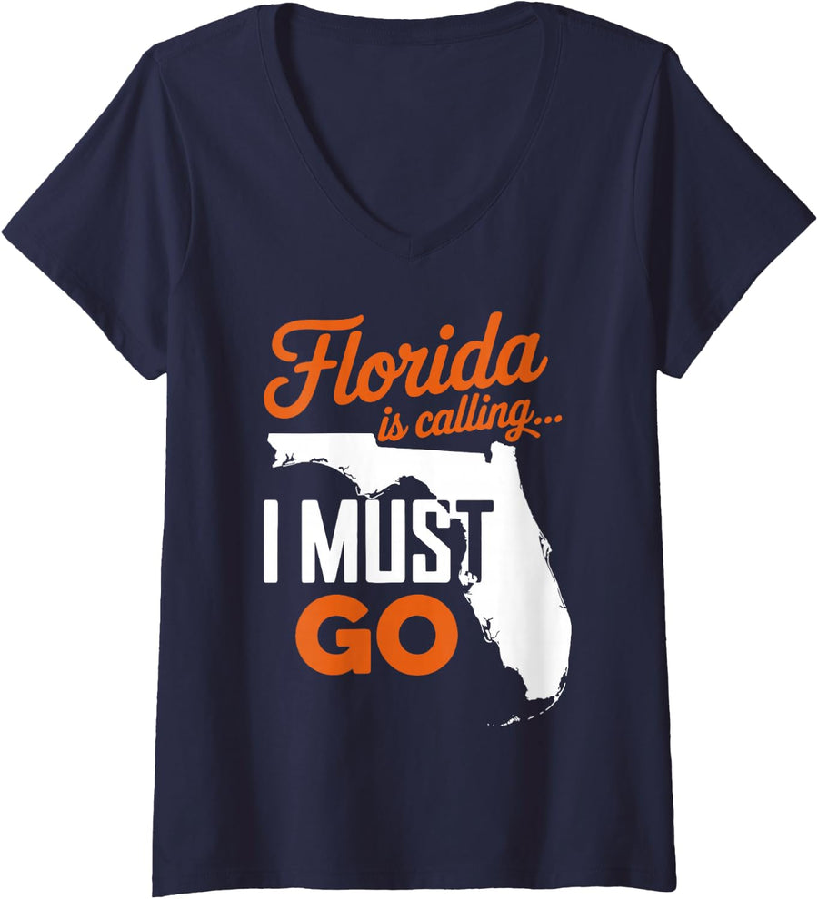 Women's Tropical Beaches Scuba Diving Surfing Beach Florida V-Neck T-Shirt - Navy Blue