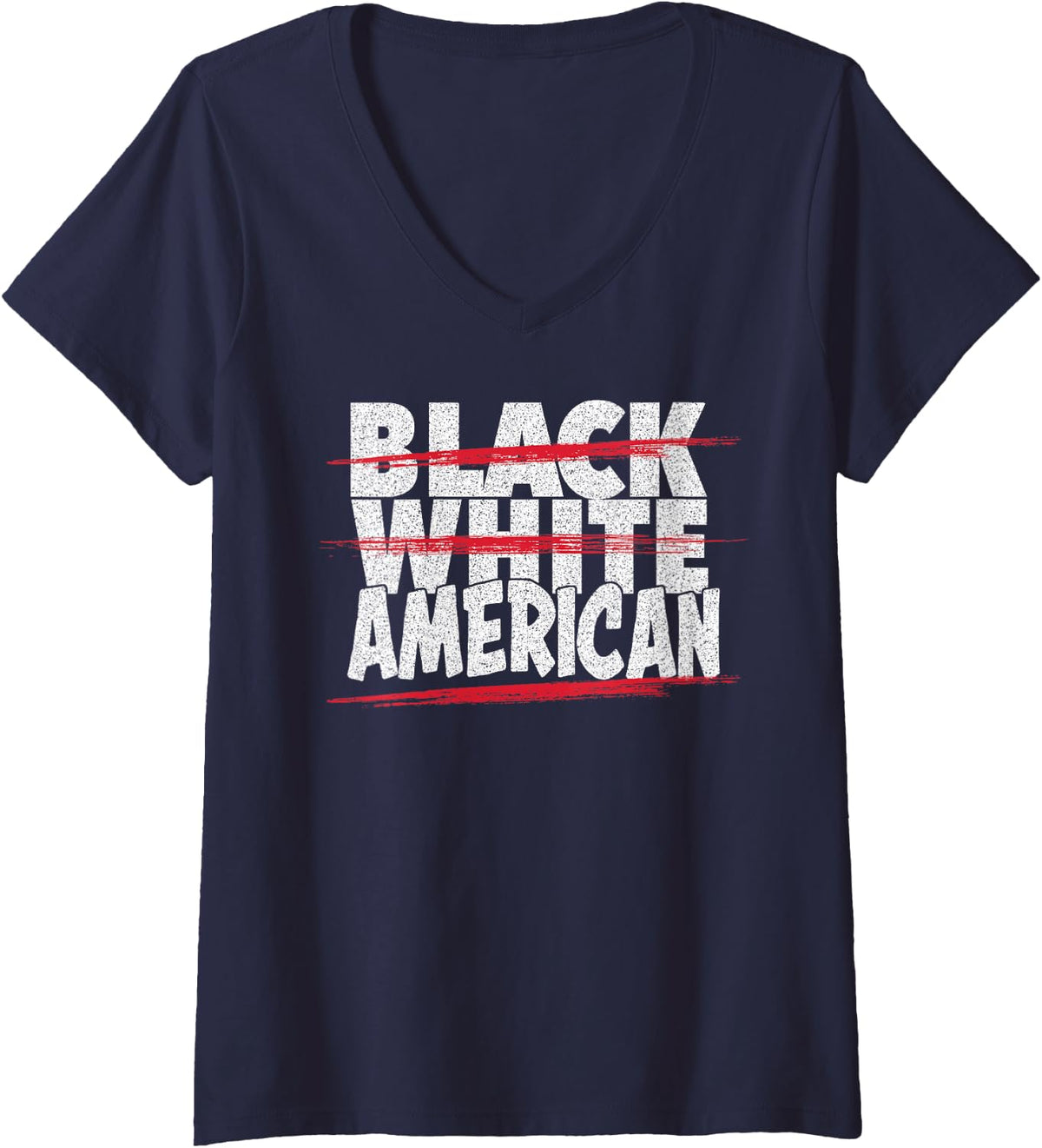 Women's Black White American V-Neck T-Shirt - Navy Blue