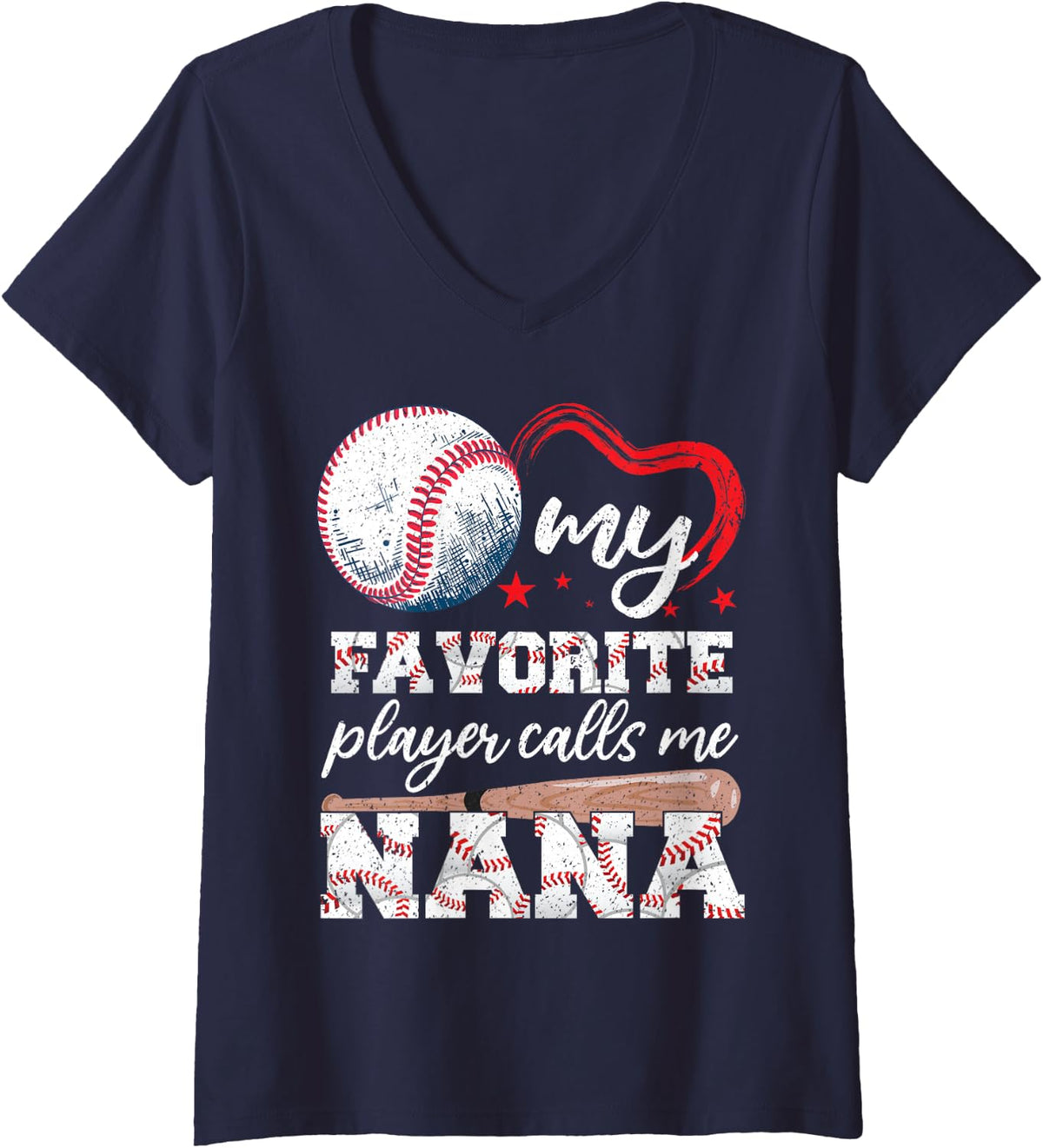Women's Baseball Grandma My Favourite Player Calls Me Nana Baseball V-Neck T-Shirt - Navy Blue