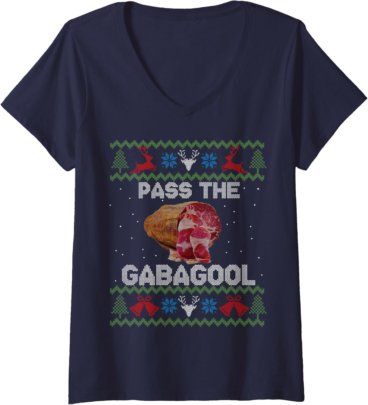 Women's Pass The Gabagool Christmas Ugly Sweater for Men Women V-Neck T-Shirt - Navy Blue