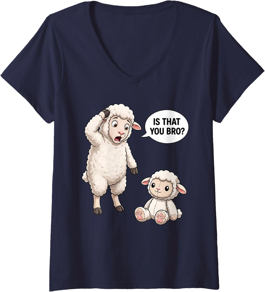 Women's Sheep is that You Bro Funny Animal Humor V-Neck T-Shirt - Navy Blue