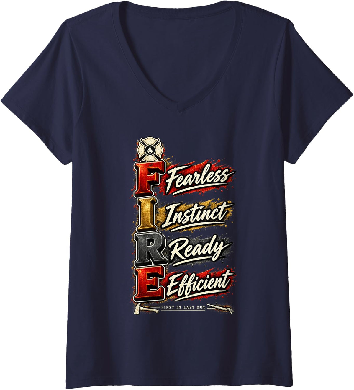 Women's Firefighter Fireman Fire Department Rescue First Responder V-Neck T-Shirt - Navy Blue