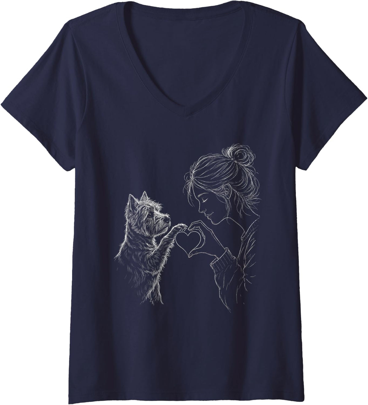 Women's West Highland White Terrier Mom Heart Sign Line Art Women V-Neck T-Shirt - Navy Blue
