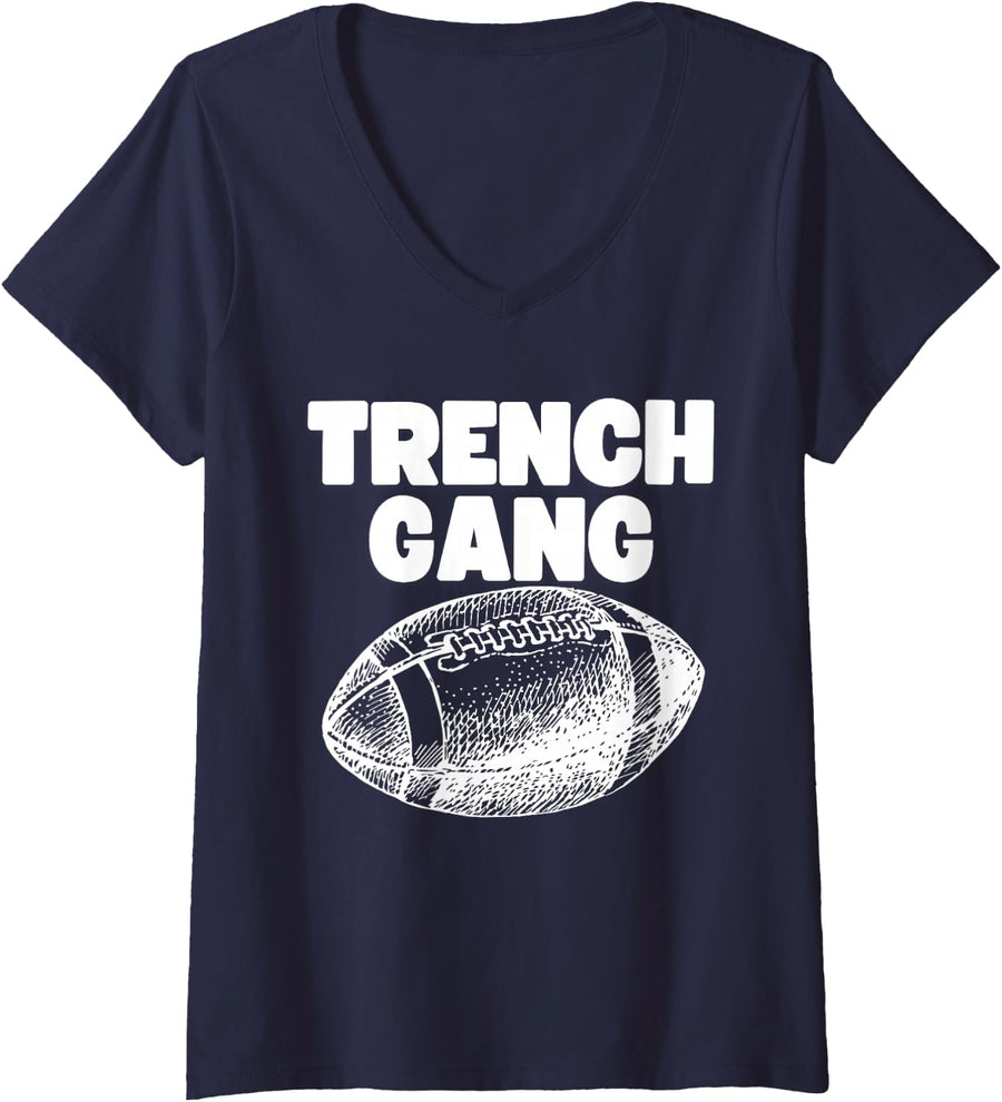 Women's Trench Gang Football Lineman Squad V-Neck T-Shirt - Navy Blue