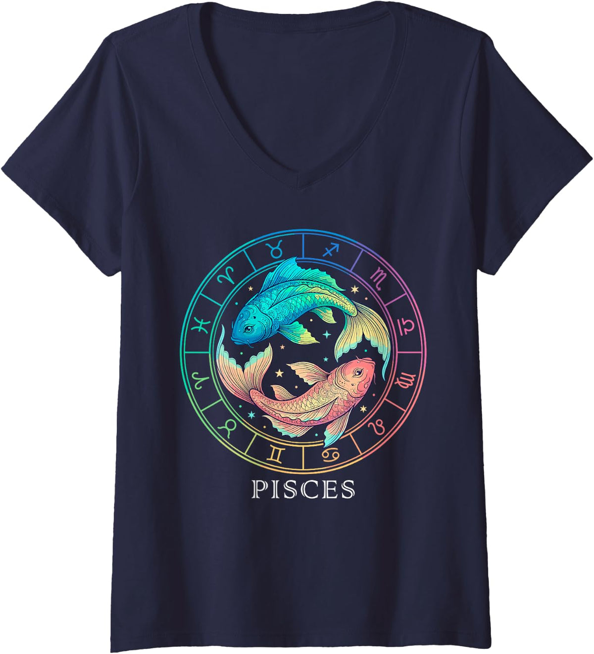 Women's Pisces Zodiac Sign Astrology Horoscope Astrological Symbol V-Neck T-Shirt - Navy Blue