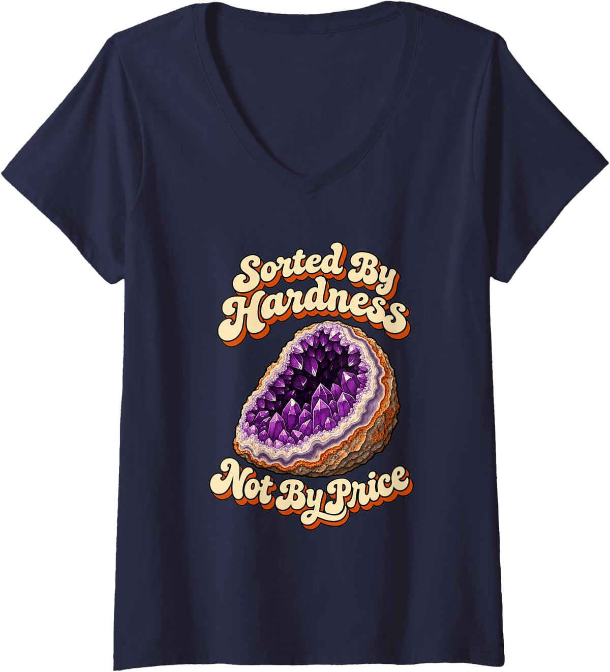 Women's Geology Sorted By Hardness Not By Price Rockhound V-Neck T-Shirt - Navy Blue