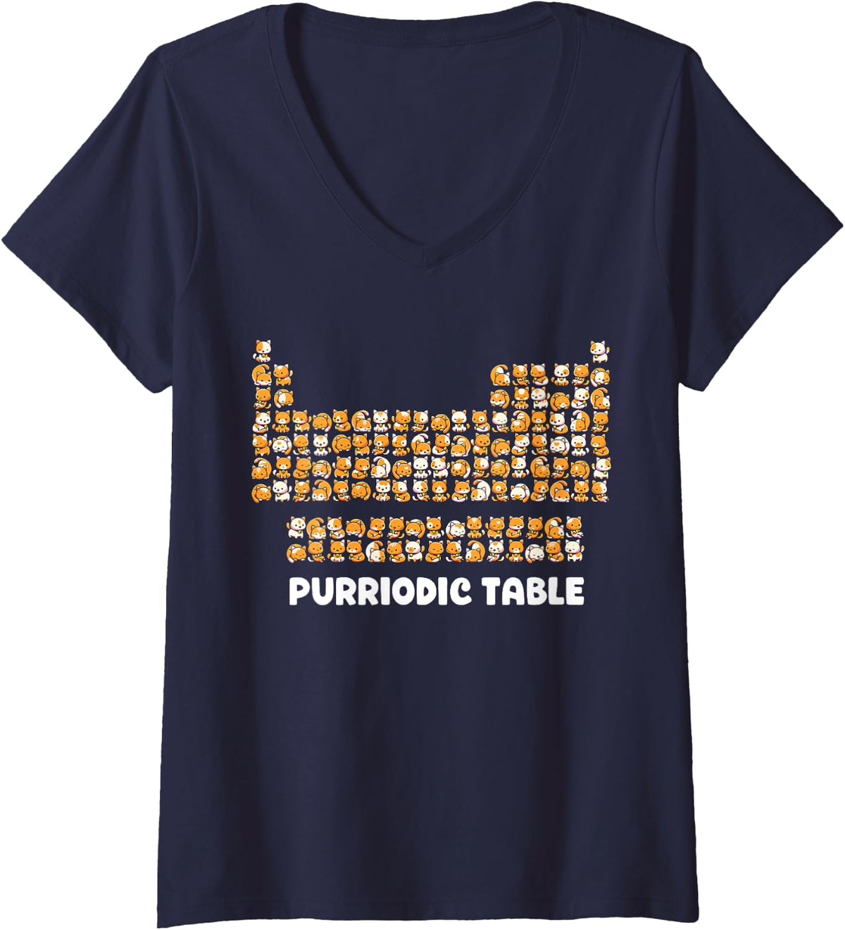 Womens Periodic Table Shirt Chemistry Cat Periodic Table Of Element V-Neck T-Shirt - Navy Blue