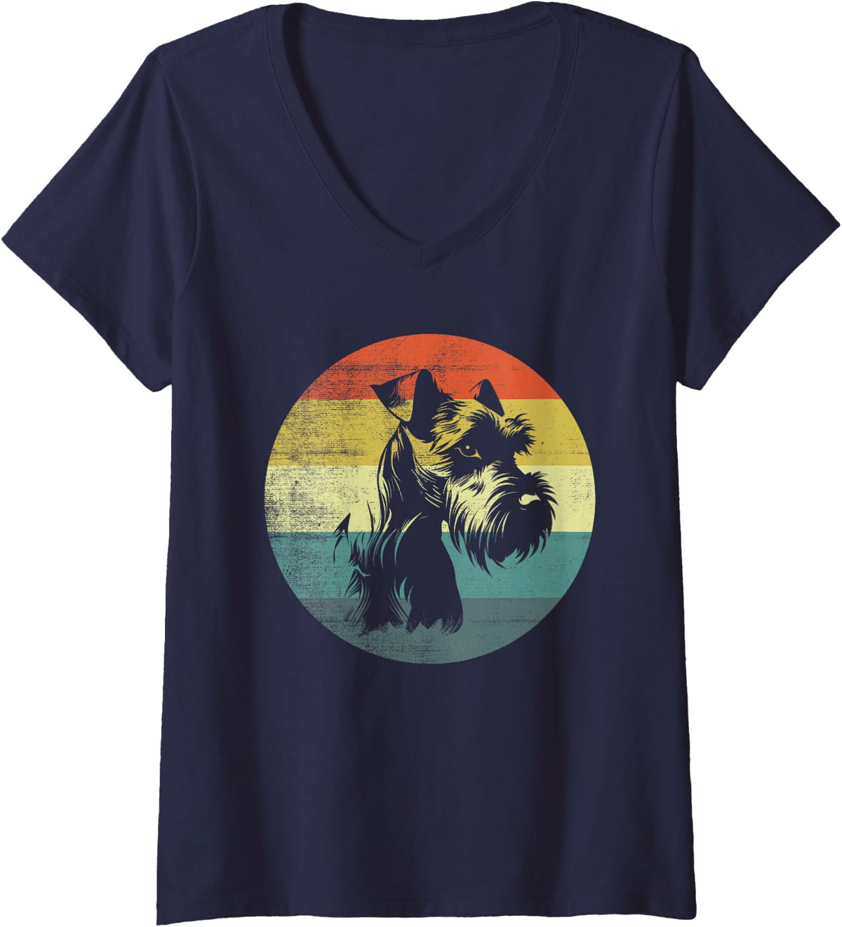 Women's Miniature Schnauzer Dog Retro Vintage Design V-Neck T-Shirt - Navy Blue