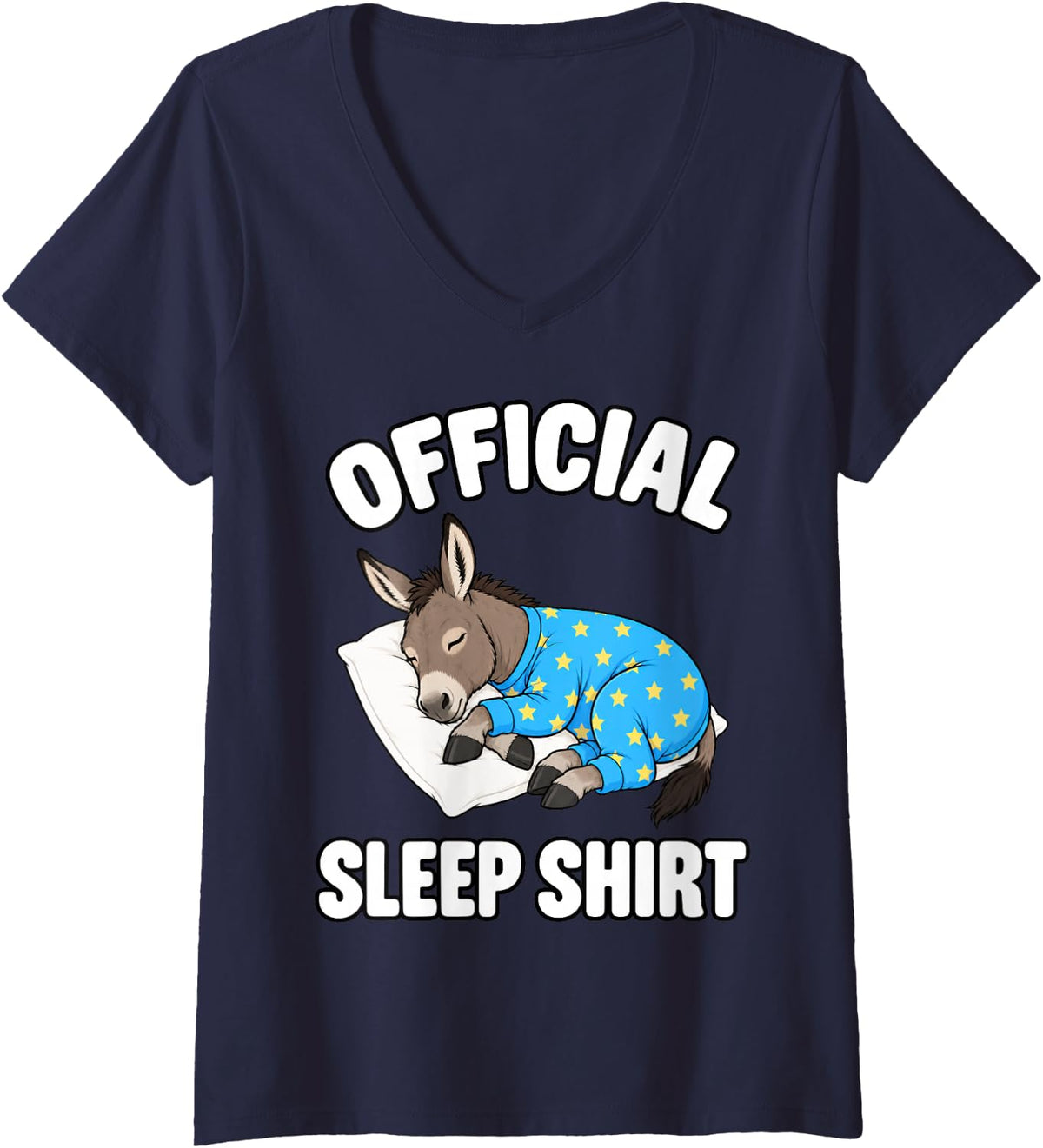 Women's Donkey Sleeping in Pajamas Official Sleepshirt Cute V-Neck T-Shirt - Navy Blue
