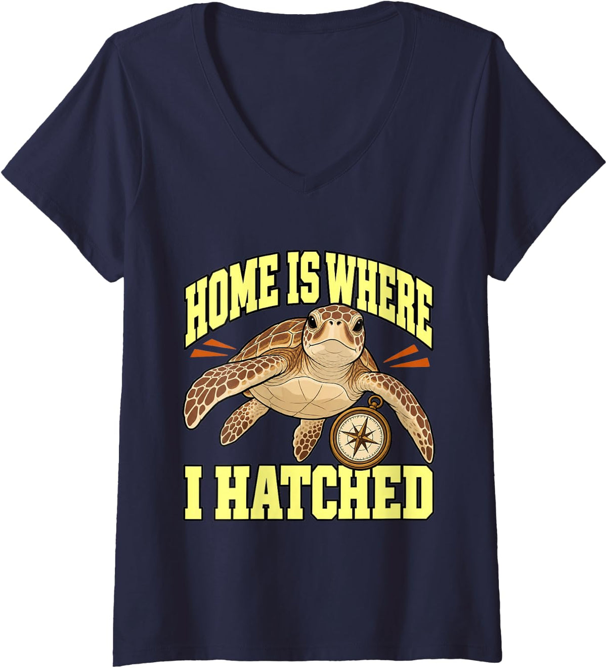 Women's Sea Turtle Home is Where I Hatched Sea Lover Funny V-Neck T-Shirt - Navy Blue