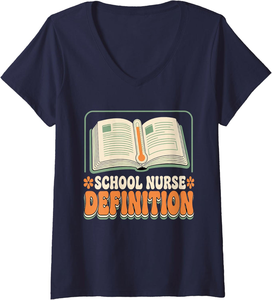 Women's School Nurse Definition School Nurse Gift Health Office V-Neck T-Shirt - Navy Blue