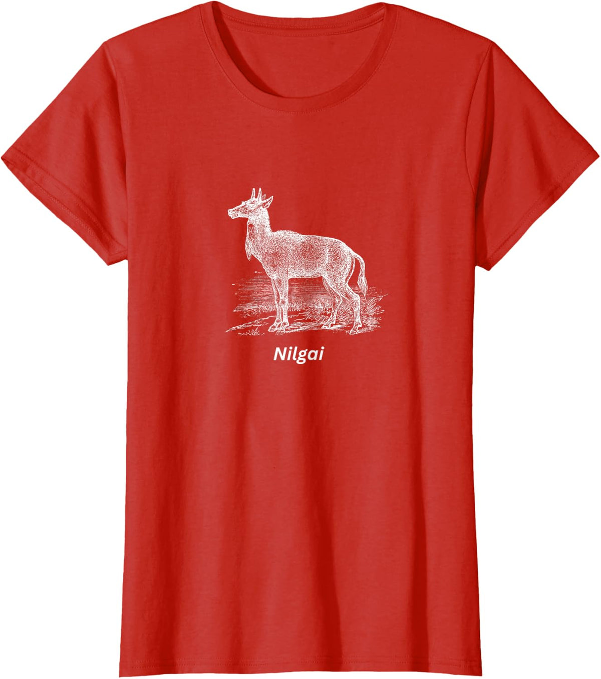 Nilgai Hunting Tshirt Blue Cow Antelope Asia India T-Shirt - Red