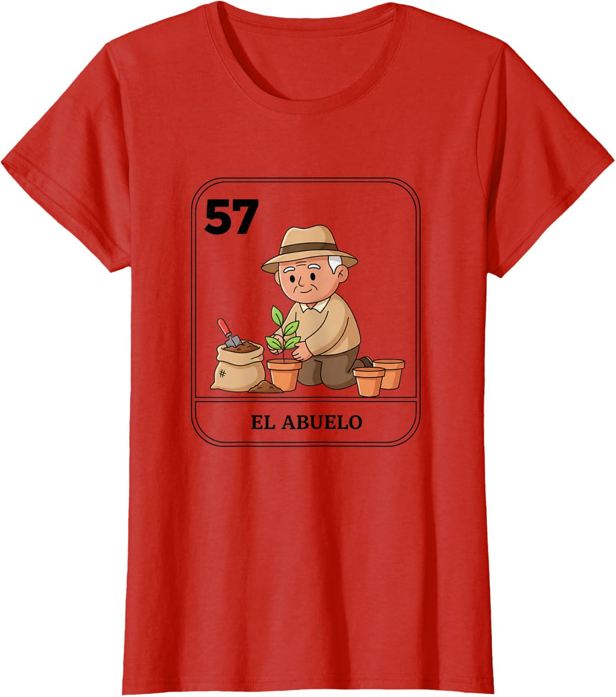 57 El Abuelo Mexican Card Gardening Grandpa T-Shirt - Red